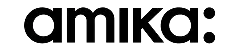 Transparent black logo for a hair care brand named Amika.